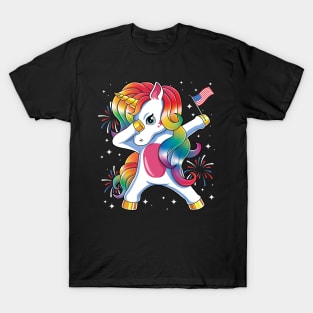 Americorn Dabbing Unicorn USA American Flag Patriotic T-Shirt